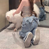 バッグリボングリッターデニム