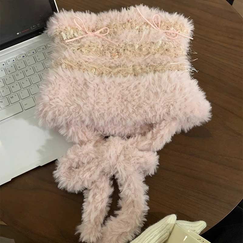 パステルボーダー猫耳ニット帽