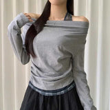 チェックアクセントワンショルダーロンT