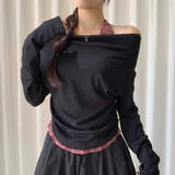 チェックアクセントワンショルダーロンT