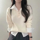 ボタンネックシャツレイヤードニット