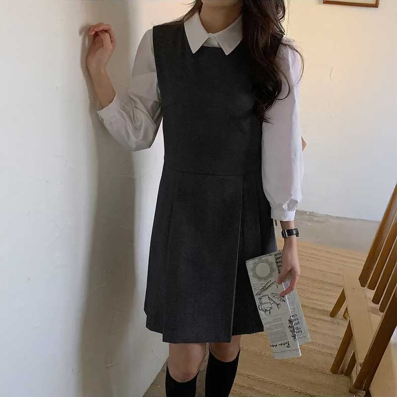 ラウンドカラーレイヤードクラシックワンピース