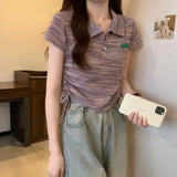 サイドギャザーマーブルポロトップス
