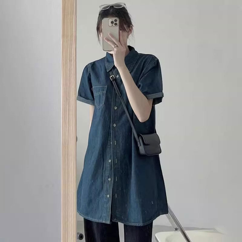 半袖デニムロングシャツ