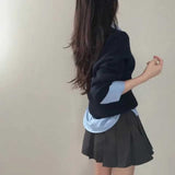 ボタンネックシャツレイヤードニット