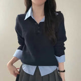 ボタンネックシャツレイヤードニット