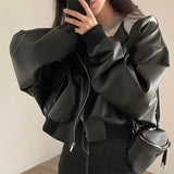 フード付きブラックレザーブルゾン