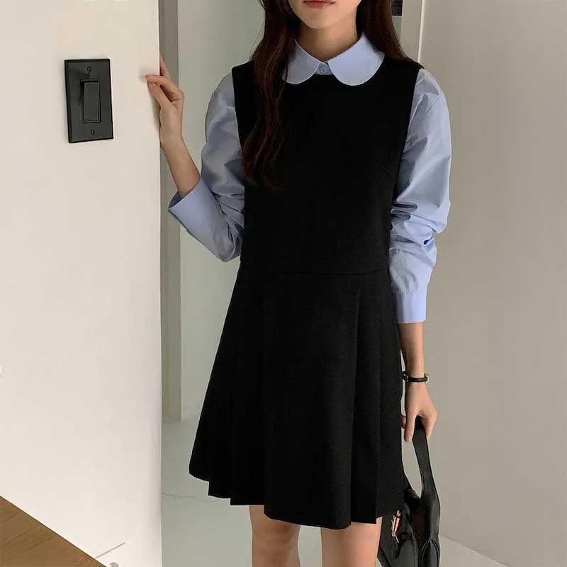 ラウンドカラーレイヤードクラシックワンピース