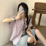 半袖ロールアップチェックシャツ