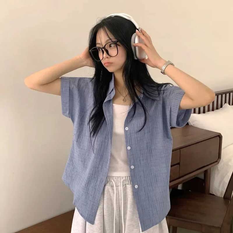 半袖ロールアップチェックシャツ