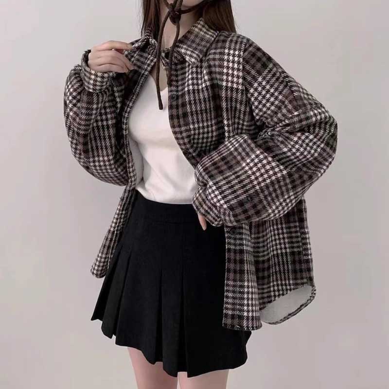 裏起毛オーバーチェックシャツジャケット