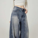 ウォッシュステッチカジュアルワイドデニム