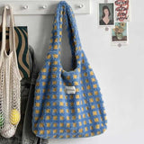 ボアチェックトートバッグ