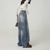 ウォッシュステッチカジュアルワイドデニム