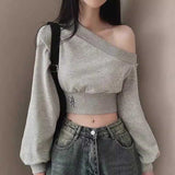 ワンショルダークロップドロゴスウェット