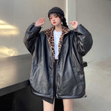 リバーシブルレオパードファーレザージャケット