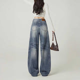 ウォッシュステッチカジュアルワイドデニム