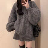 ルーズローケーブルグレーニット