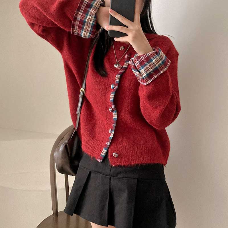 チェックアクセントカーディガン