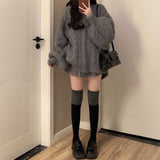 ルーズローケーブルグレーニット