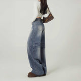 ウォッシュステッチカジュアルワイドデニム