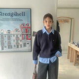 レイヤードブルーシャツボタンニット