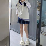 韓国風ブルーホワイトベスト制服コーデ3点SET