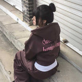 ピンクブラウンバックロゴパーカー