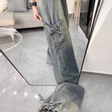 サイドリボンギャザーポケットデニム