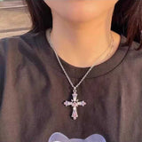 ピンクストーンクロスネックレス