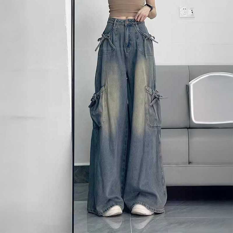 サイドリボンギャザーポケットデニム