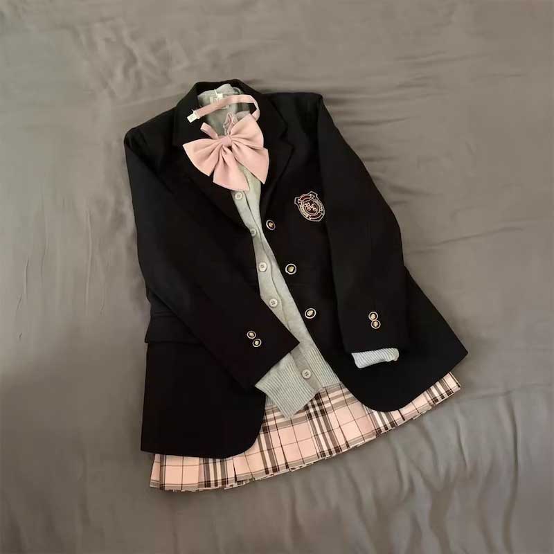 ピンクチェック私立制服コーデ4点SET