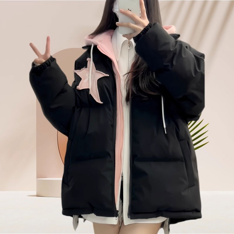 ピンクパーカーレイヤードダウン