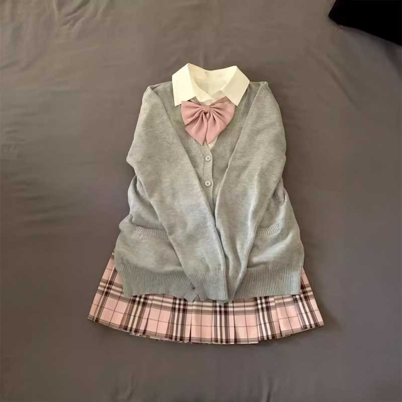 ピンクチェック私立制服コーデ4点SET