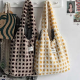 ボアチェックトートバッグ