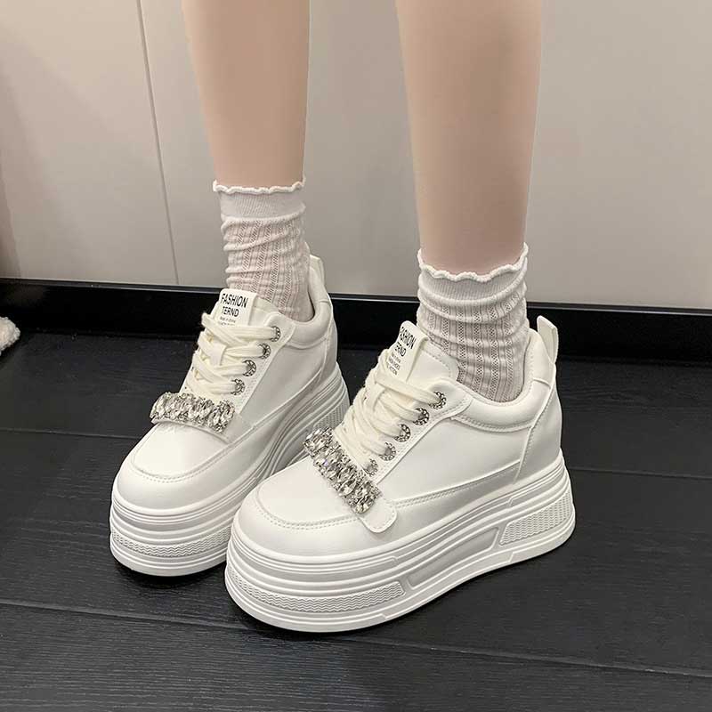 厚底ビジューレザースニーカー