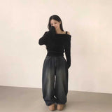 オフショルダーシャギーニット