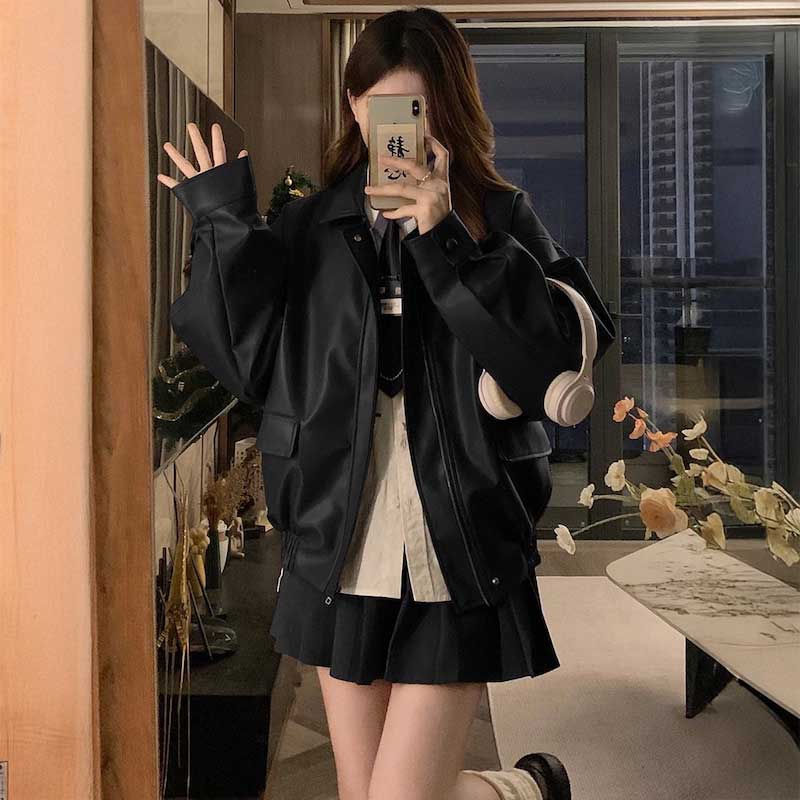 シンプルオーバーレザージャケット