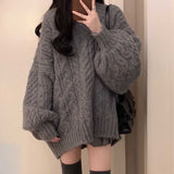 ルーズローケーブルグレーニット