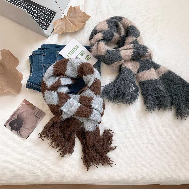 モヘアボーダーミドルマフラー