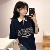 ネイビーハーフジップオーバーTシャツ