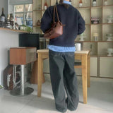 レイヤードブルーシャツボタンニット