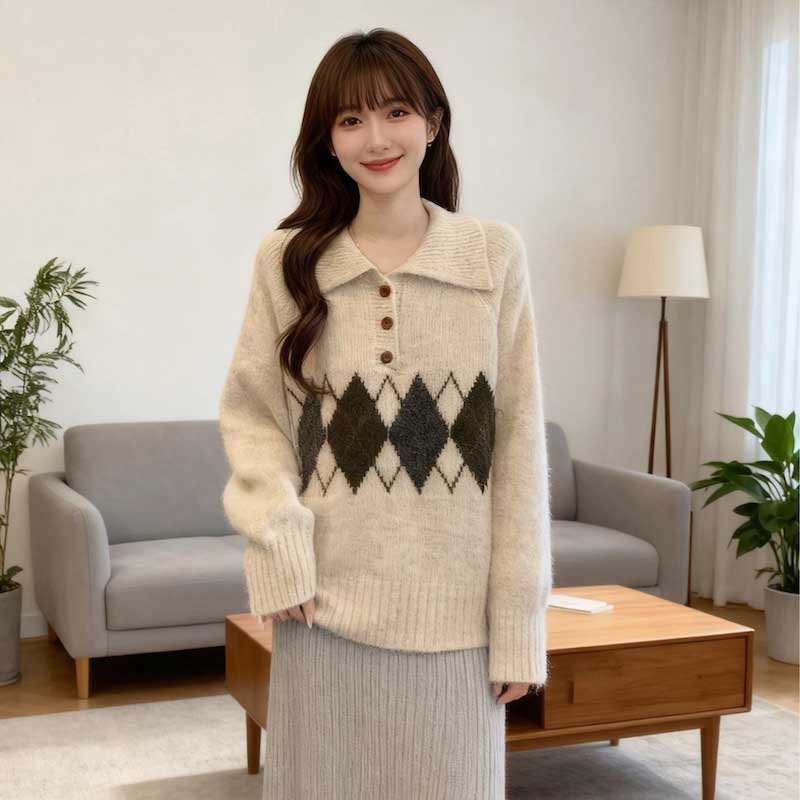 アーガイルリラックスポロニット