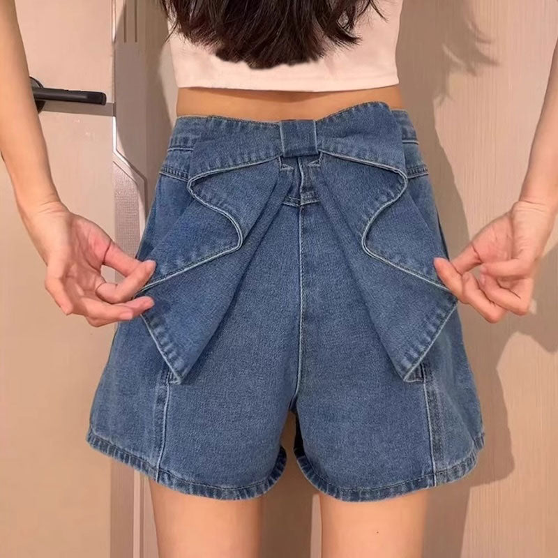 バックリボンショートデニムパンツ