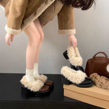 ファーレザーパンプス