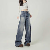 ウォッシュステッチカジュアルワイドデニム