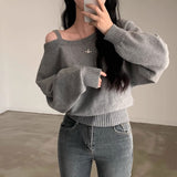 ワンショルダーディープブルーニット