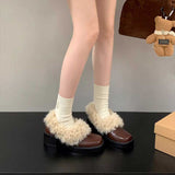 ファーレザーパンプス