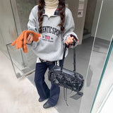 チェックレイヤードハーフジップスウェット