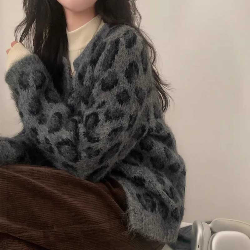 レオパードモヘアカーディガン